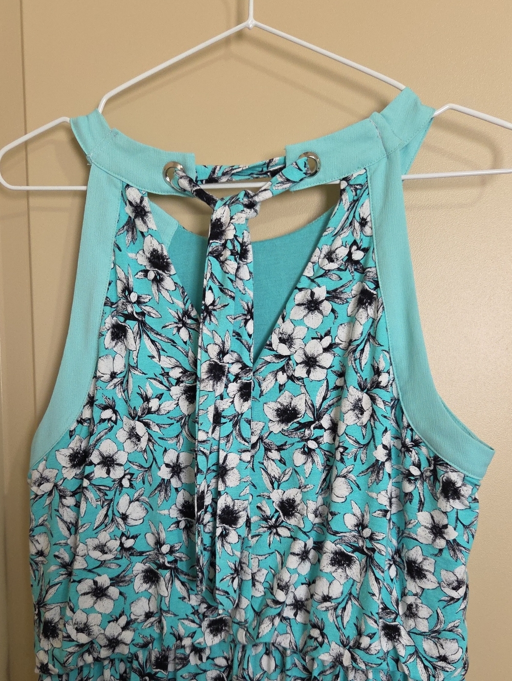 Skies Are Blue Floral Halter Casual Dress in Aqua - Picture 7 of 9